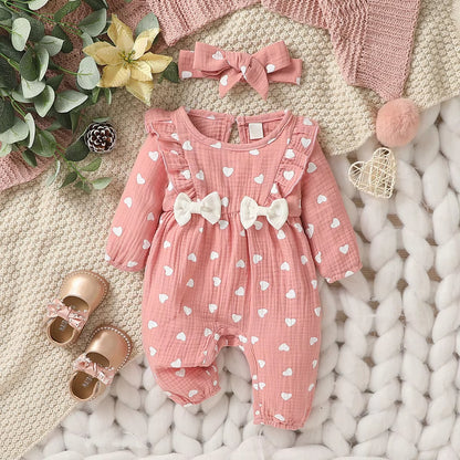 Sweetheart Days – Baby Girl Summer Cotton Jumpsuit with Bowknot & Love Print