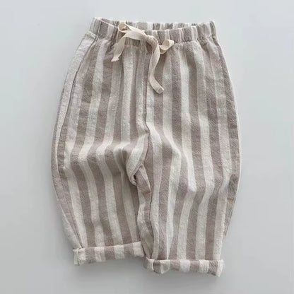 TinyTrend™ Vintage Cotton Stripe Pants – Unisex Casual Trousers with Pockets for Toddlers